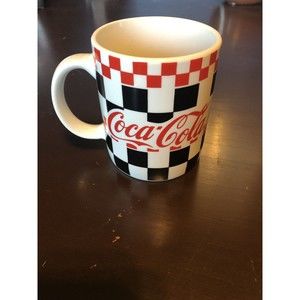 Coca Cola GIBSON 1996 Red Black & White Checkered Coffee Mug, Coke Cup